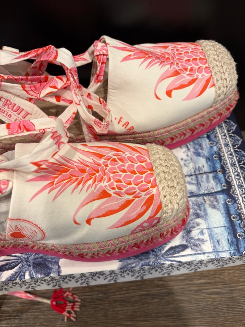 Farm Rio Pink Fruit Juice Espadrille Sandals with Tie Straps - Picture 3 of 3